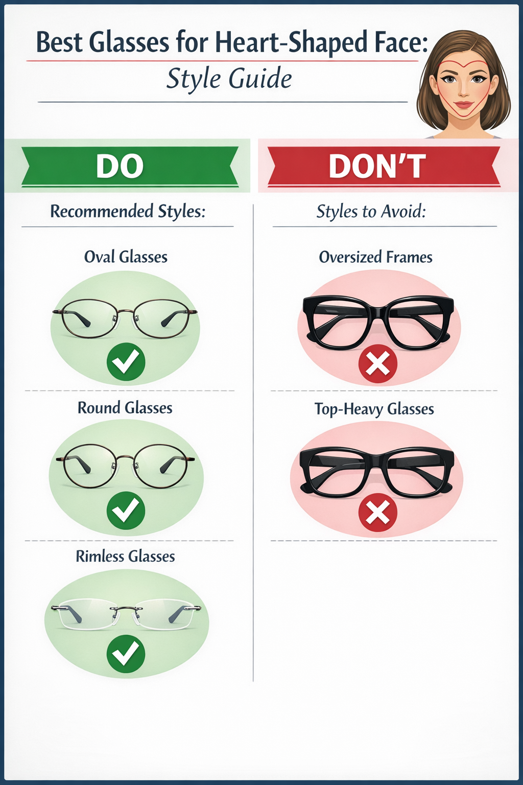 Glasses styles to avoid for heart-shaped faces