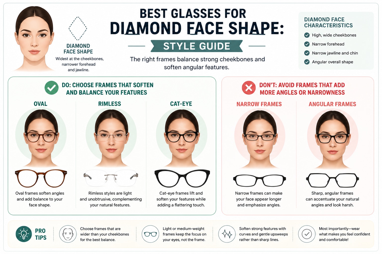 Recommended frame shapes for diamond faces