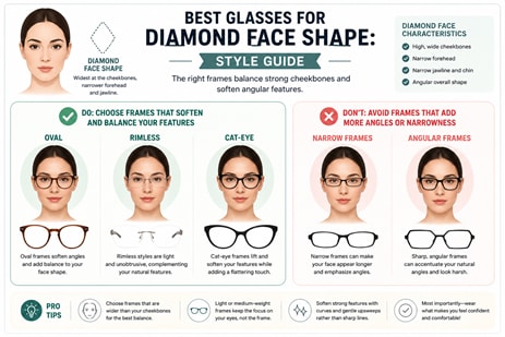 Recommended frame shapes for diamond faces