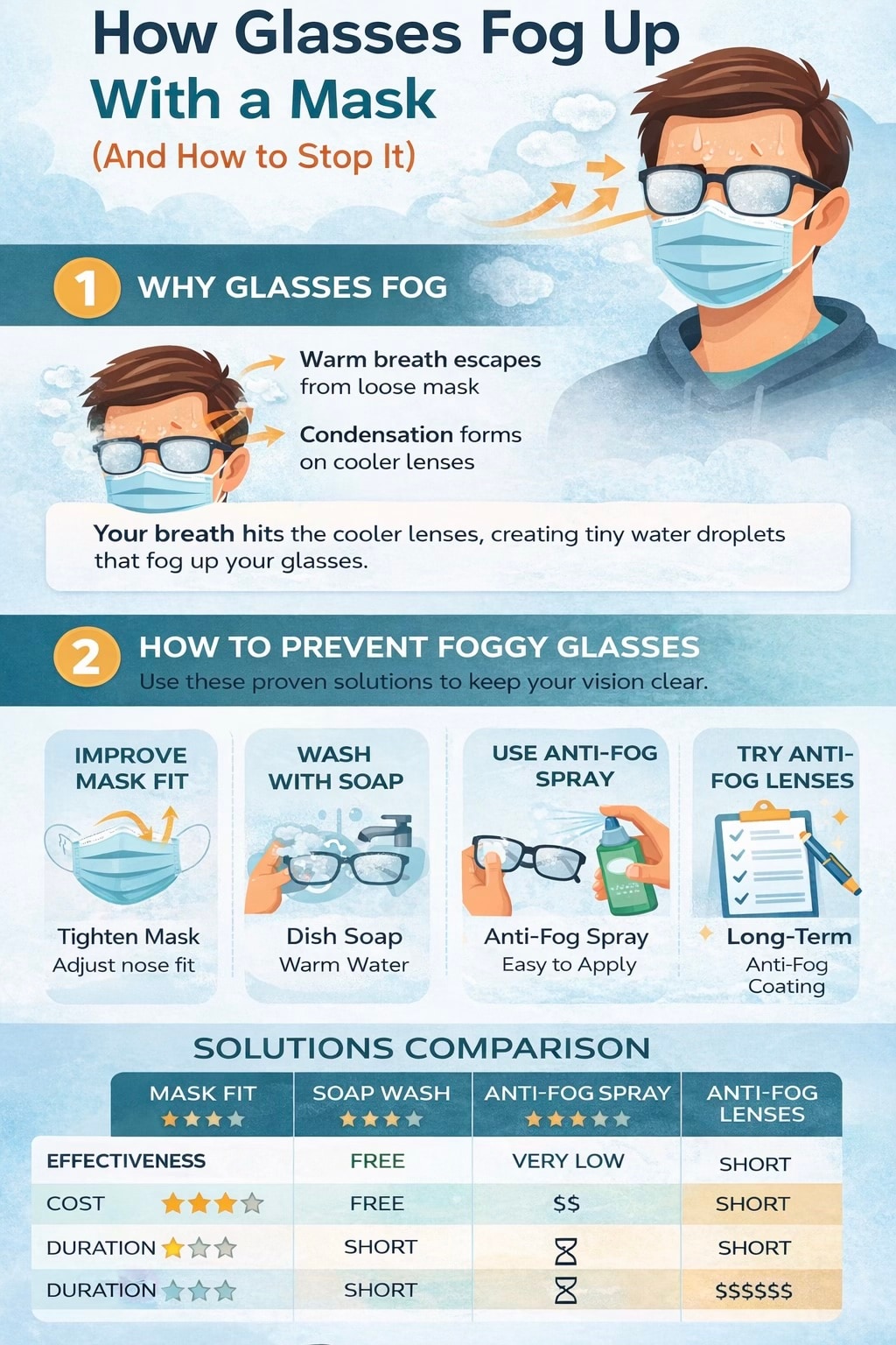 why glasses fog when wearing a face mask and practical ways to prevent condensation