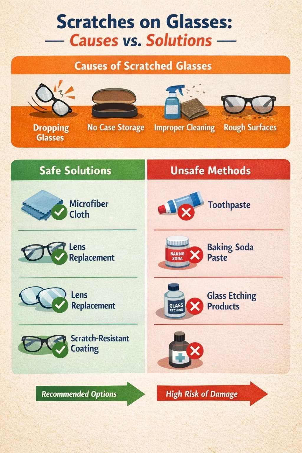 Causes of scratched glasses and recommended solutions